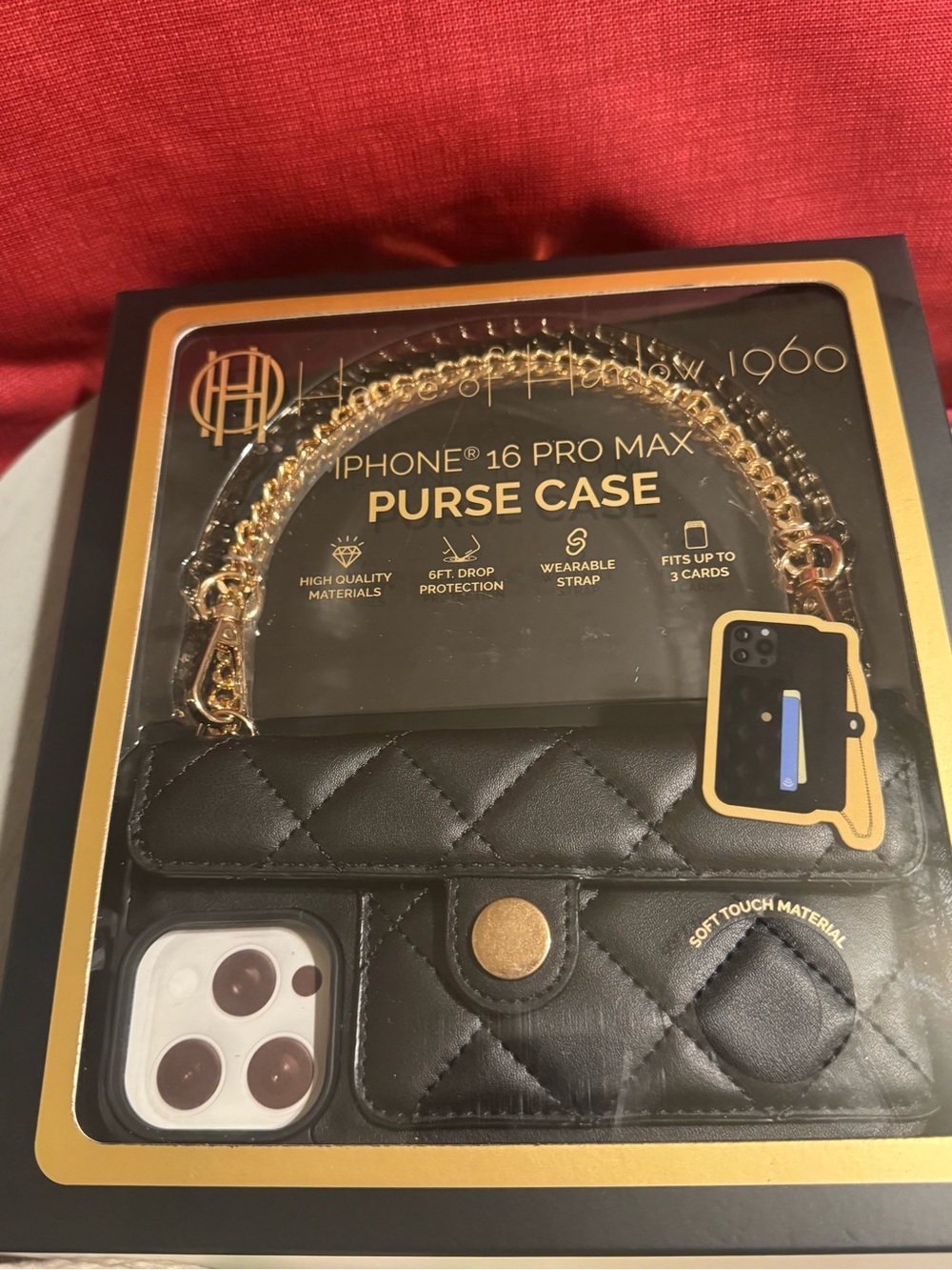 iPhone 16 Pro Max Purse Case with Gold Chain - Black